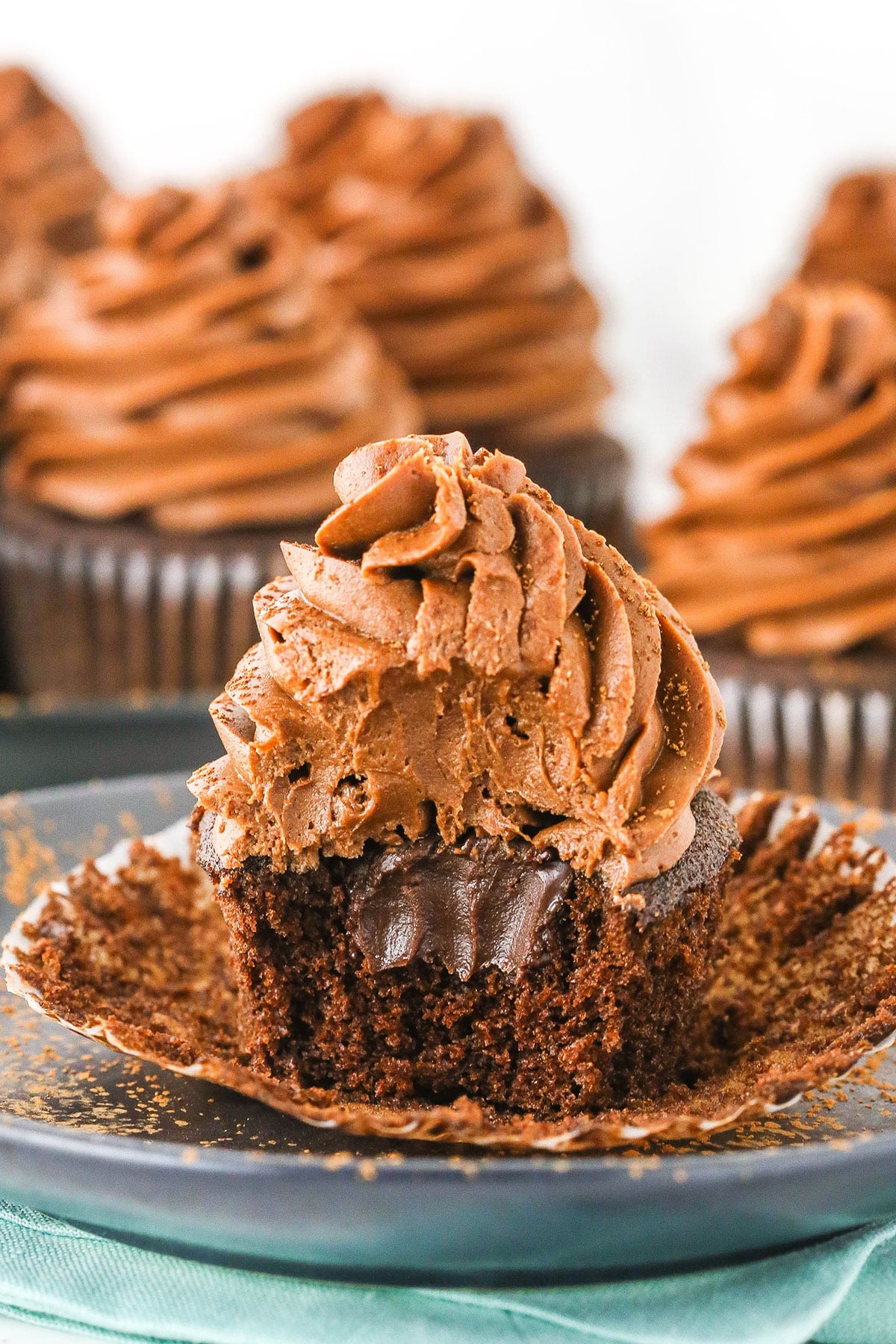 Chocolate cupcake with a bite taken out