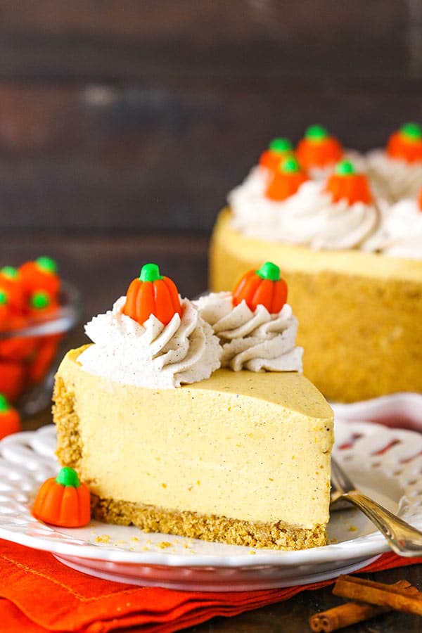 A Slice of Pumpkin Cheesecake on a Plate