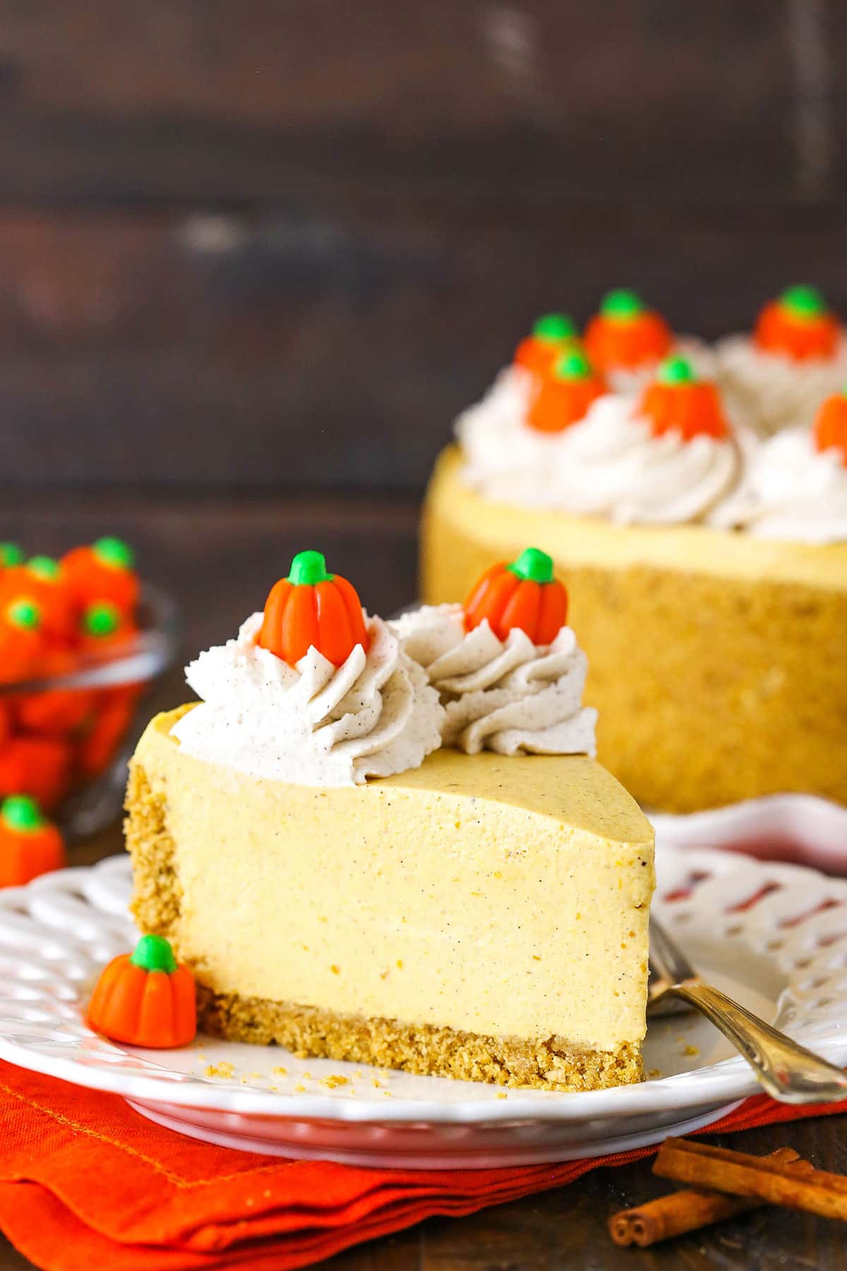 A Slice of Pumpkin Cheesecake on a Plate