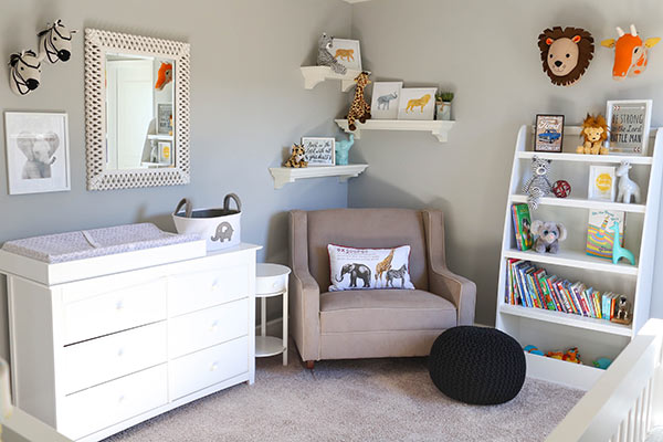 Safari Animal Twin Nursery The Dresser, Rocker, Shelves and Decorations in Our Nursery