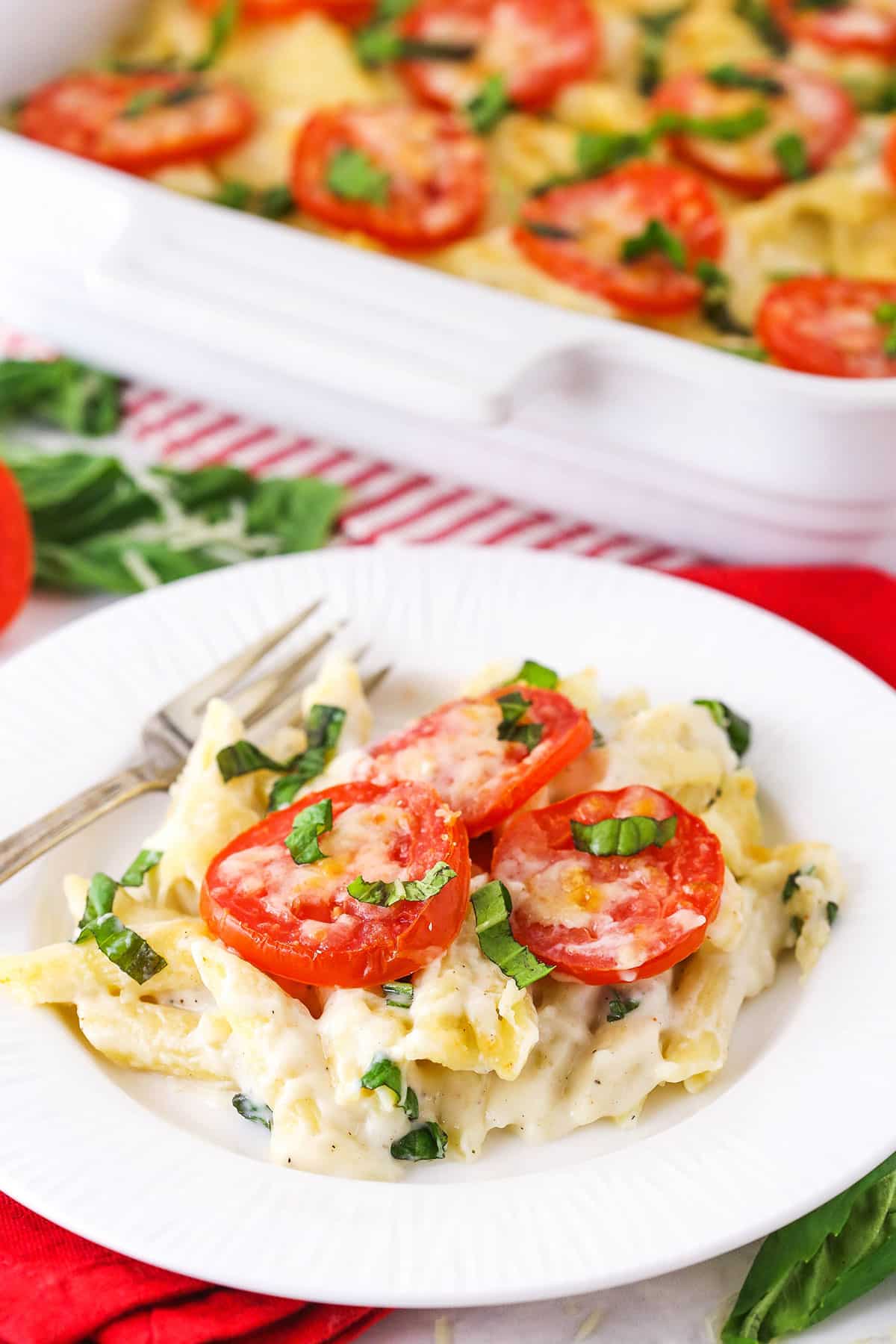 Tomato Basil Macaroni and Cheese on plate