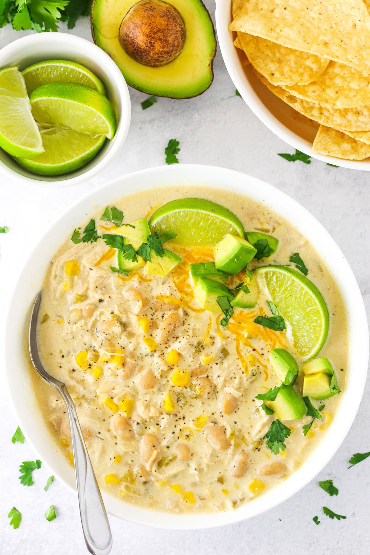 A White Bowl Filled With Chicken Chili