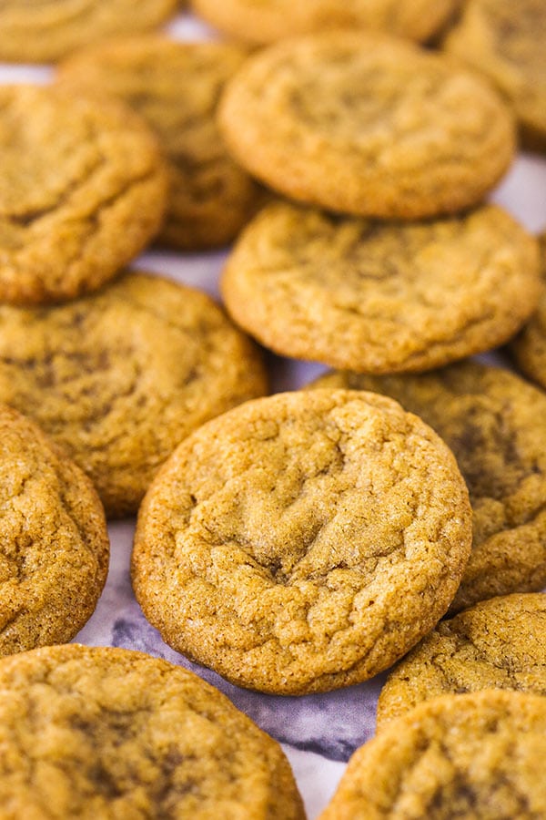 Fifteen Molasses Cookies on a Black and White Counter Top