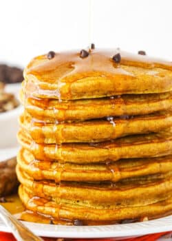 Seven Super Fluffy Pumpkin Pancakes Stacked on a Plate