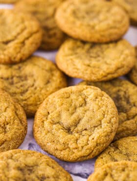 Fifteen Molasses Cookies on a Black and White Counter Top