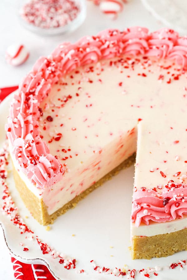 A Peppermint Cheesecake on a Plate with One Slice Missing