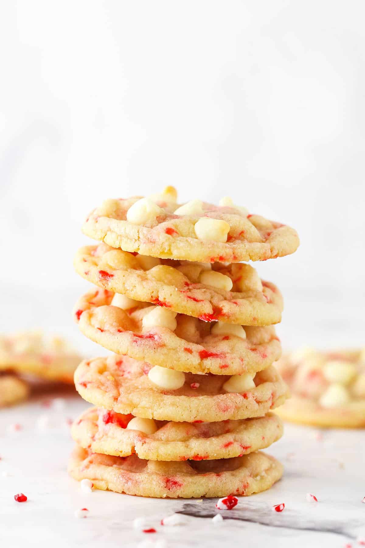 A stack of six peppermint sugar cookies.