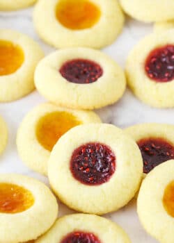 Thumbprint Cookies Filled with Apricot and Raspberry Jam