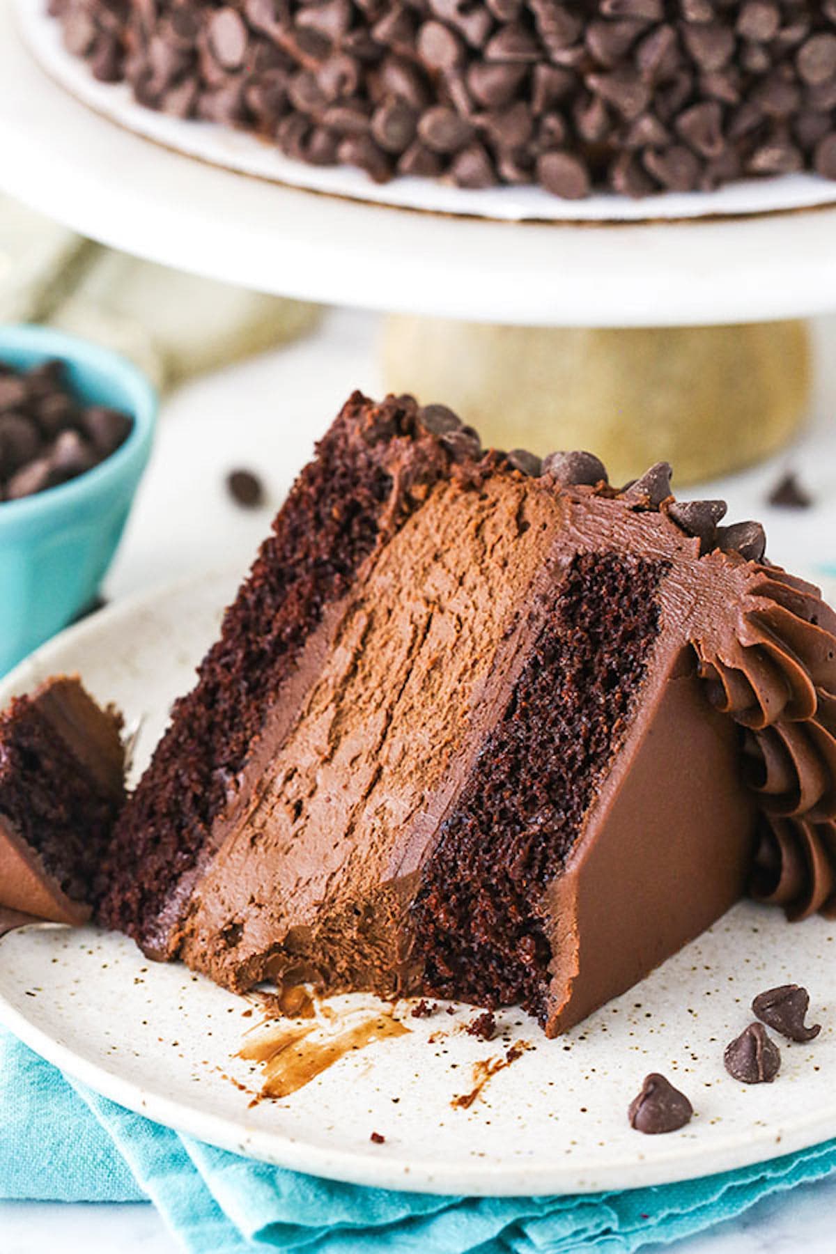 A Slice of Hershey's Cheesecake on a Plate with One Bite Taken Out