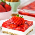 A slice of strawberry pretzel salad.