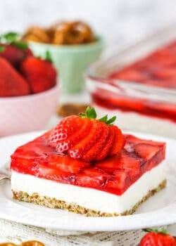 A slice of strawberry pretzel salad.