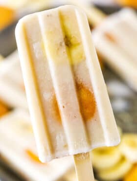 A close-up of a banana pudding popsicle