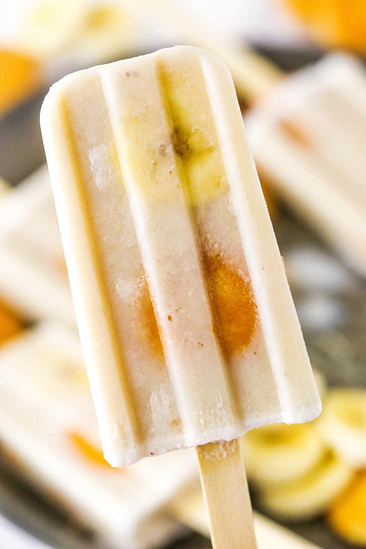 A close-up of a banana pudding popsicle