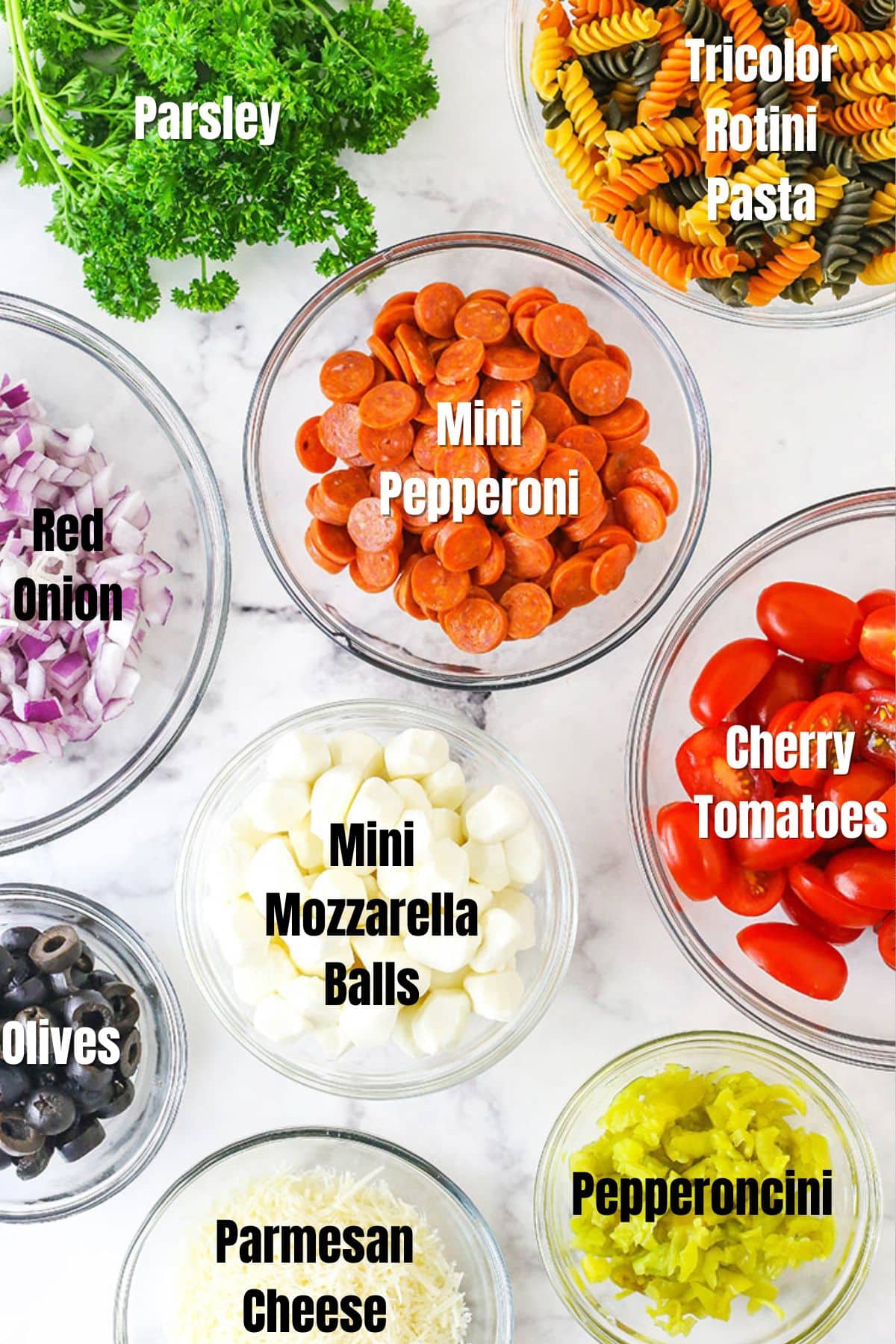 Ingredients for Classic Italian Pasta Salad.