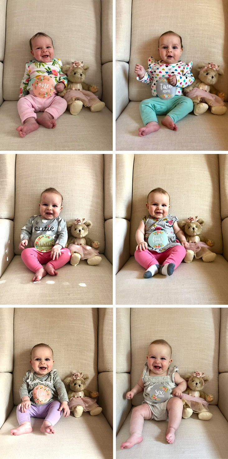 McKenzie's monthly photos - month one through six