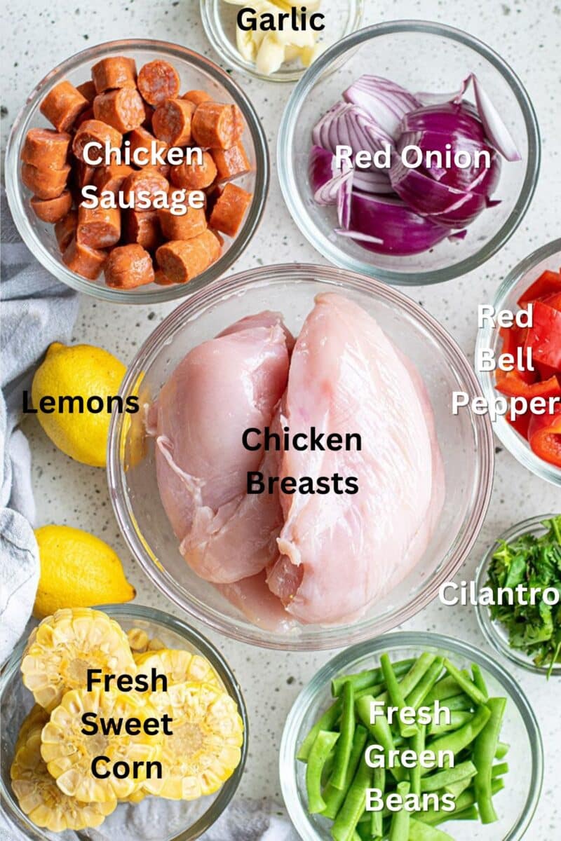 Ingredients for Chicken and Sausage Foil Packets.