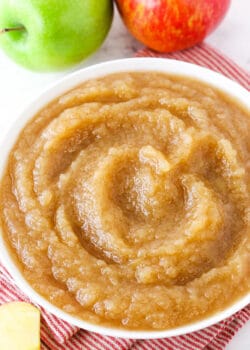 A white bowl of homemade applesauce