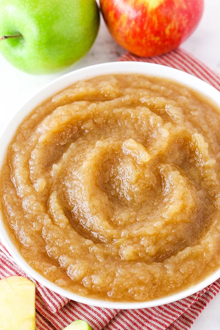 A white bowl of homemade applesauce