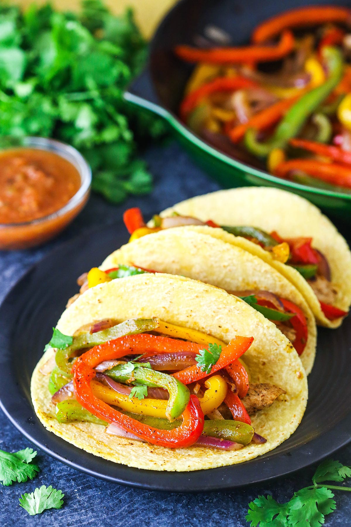 Vegetarian fajitas in a corn tortilla