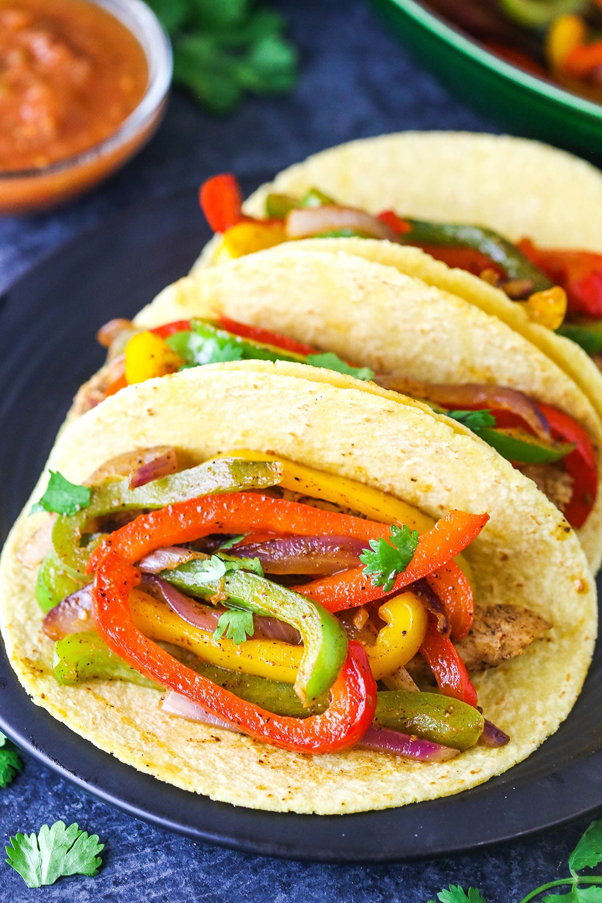 Fajita veggies in a corn taco