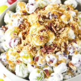 grape salad in light grey bowl