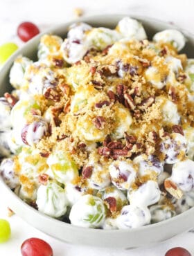 grape salad in light grey bowl