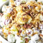 grape salad with brown sugar and pecans on top