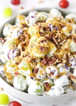 grape salad with brown sugar and pecans on top