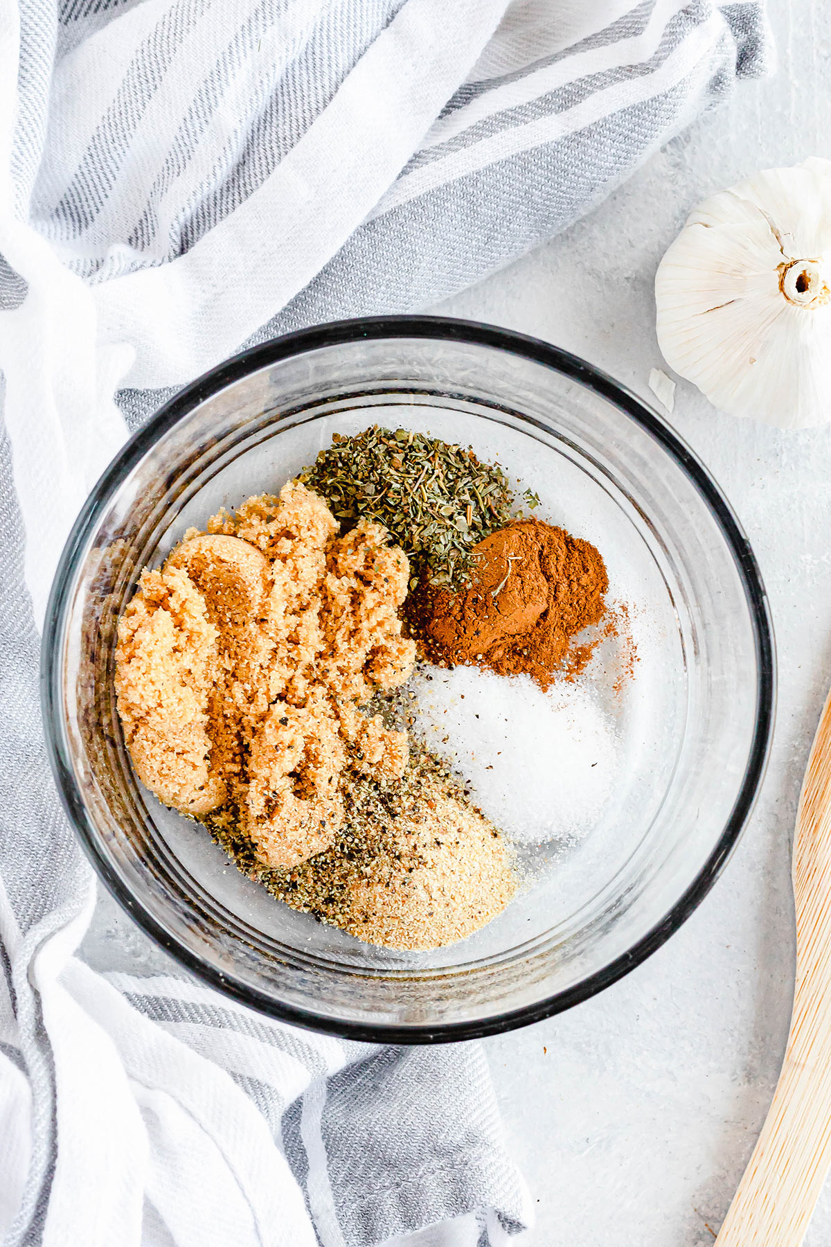 Pork roast rub spices in a glass bowl