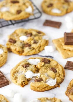 smores cookie broken with melted marshmallow