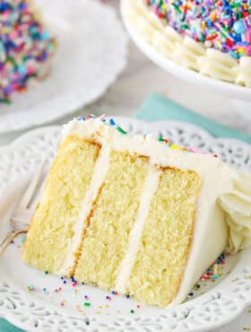 slice of 6 inch vanilla cake on white plate