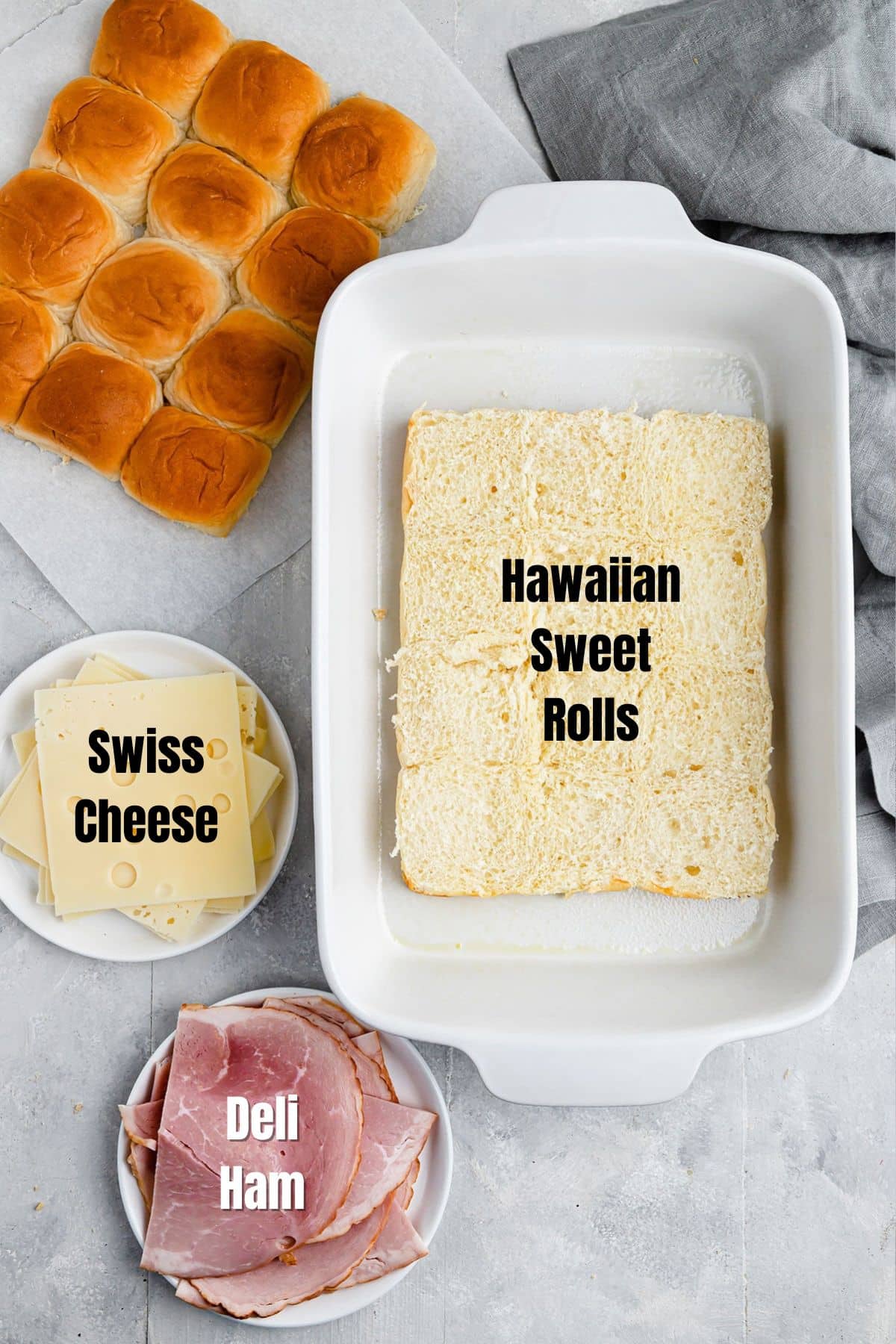 Ingredients for Ham and Cheese Sliders.