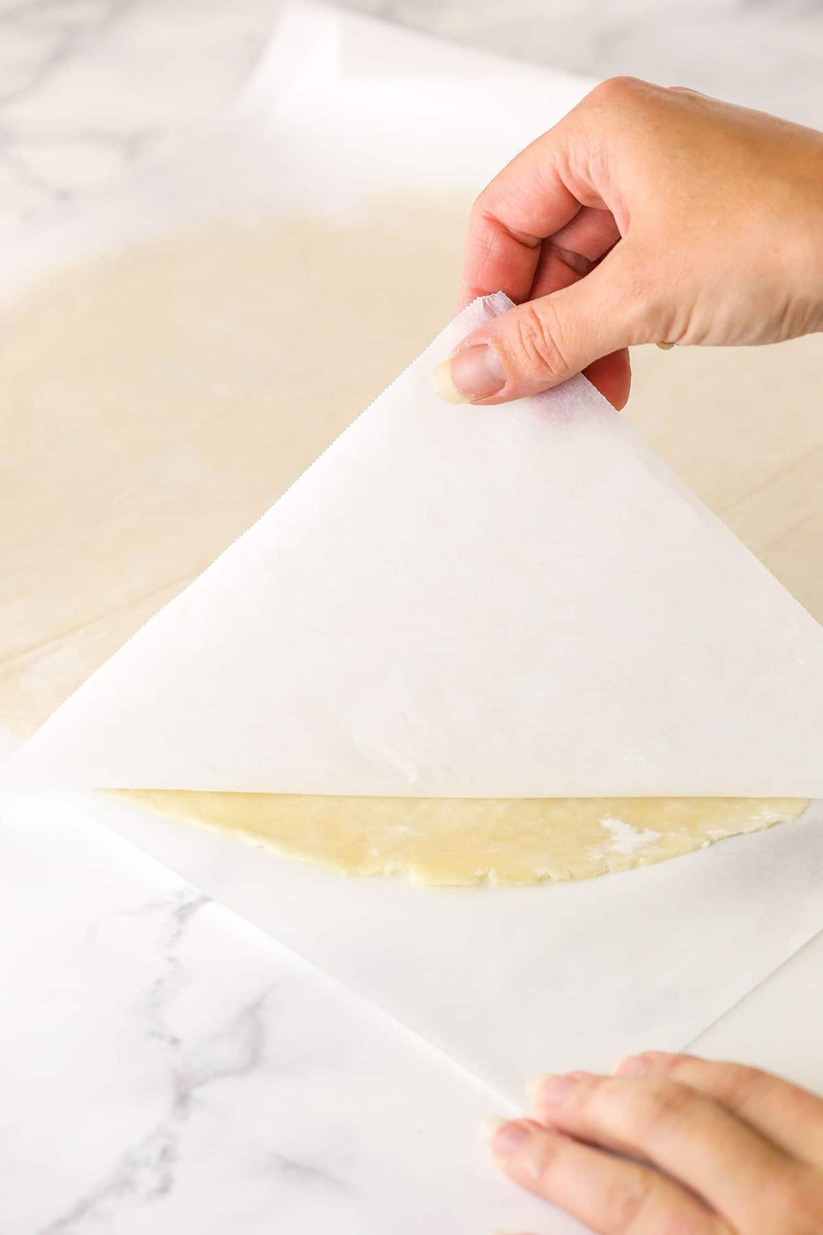 pie crust between two sheets of parchment paper