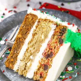 Christmas Cookie Layer Cake slice on metal plate
