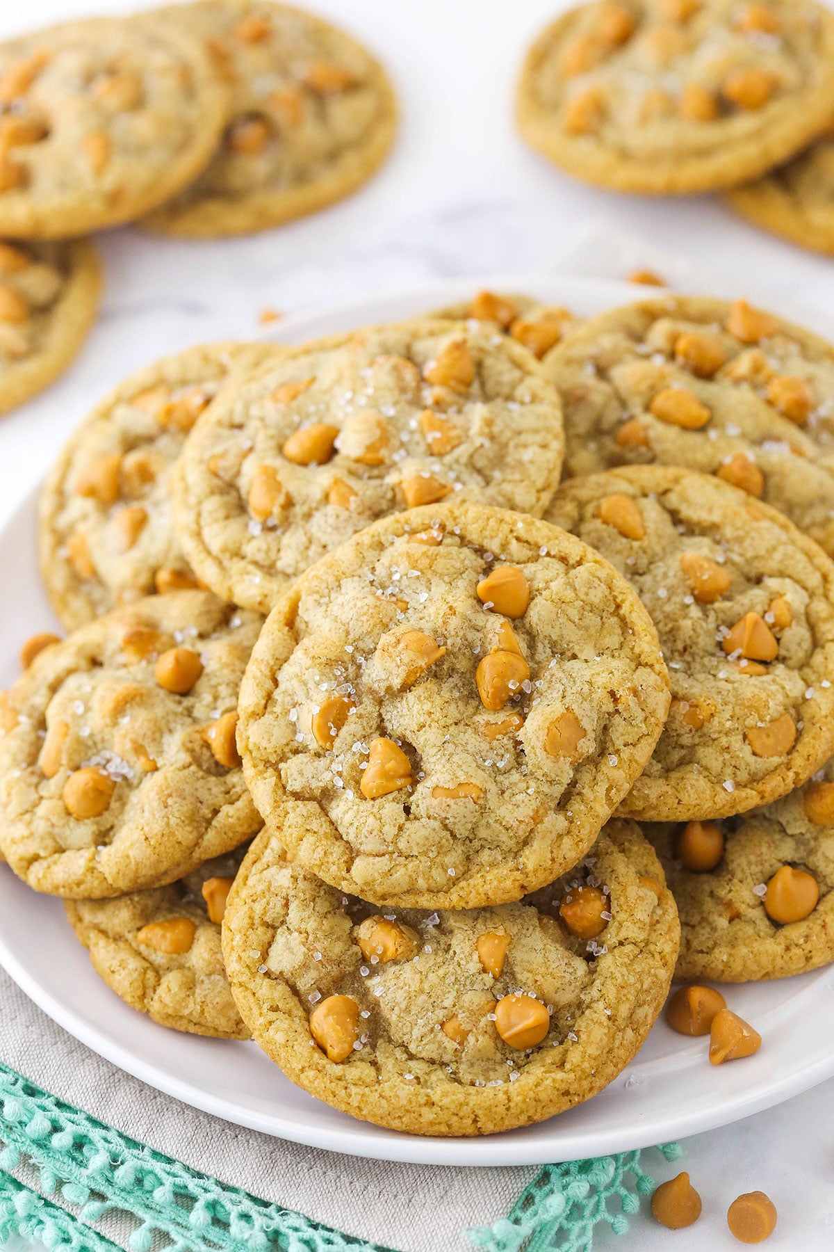 butterscotch chip cookies on a white plate