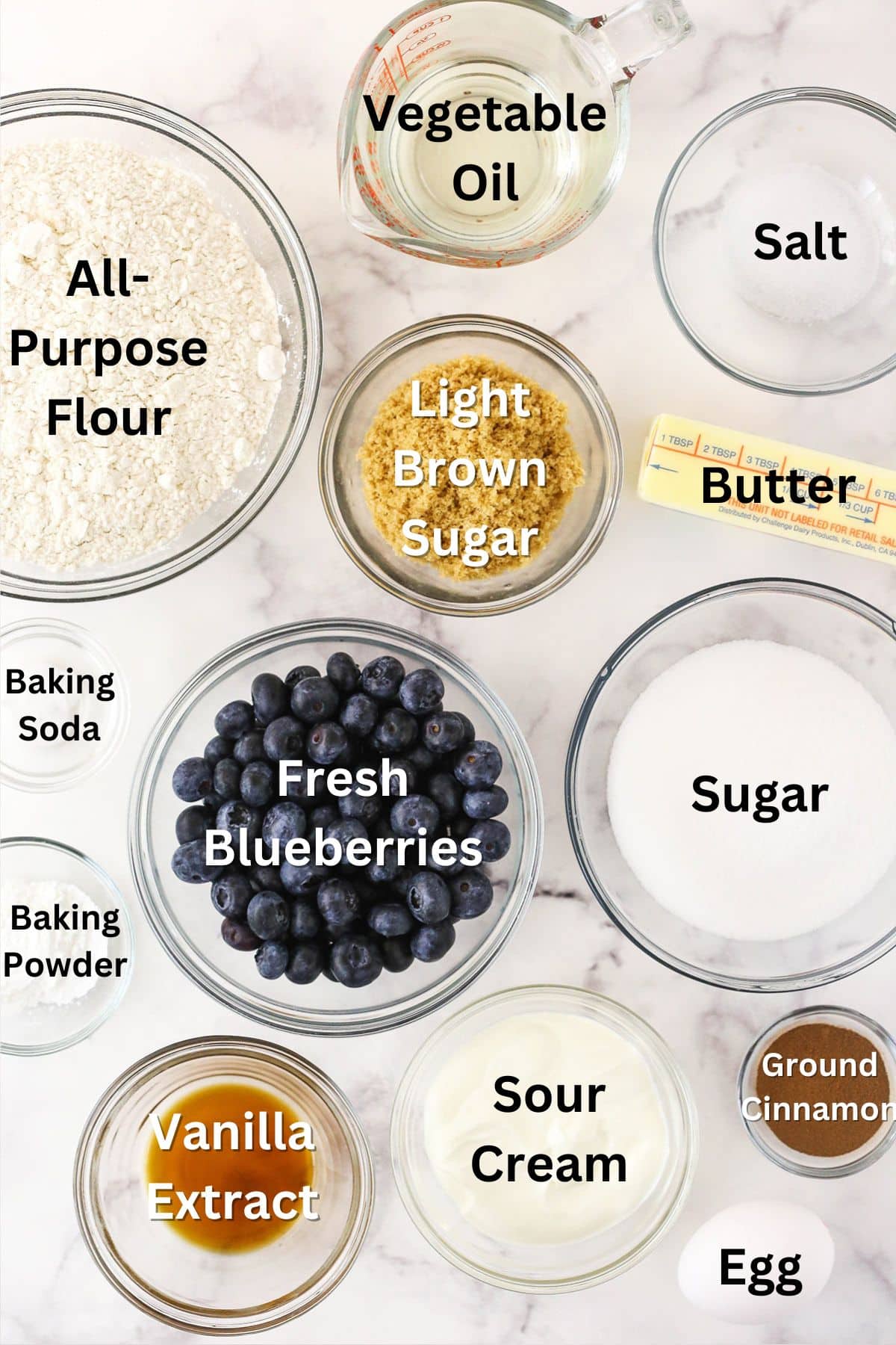 Ingredients for Blueberry Streusel Muffins.