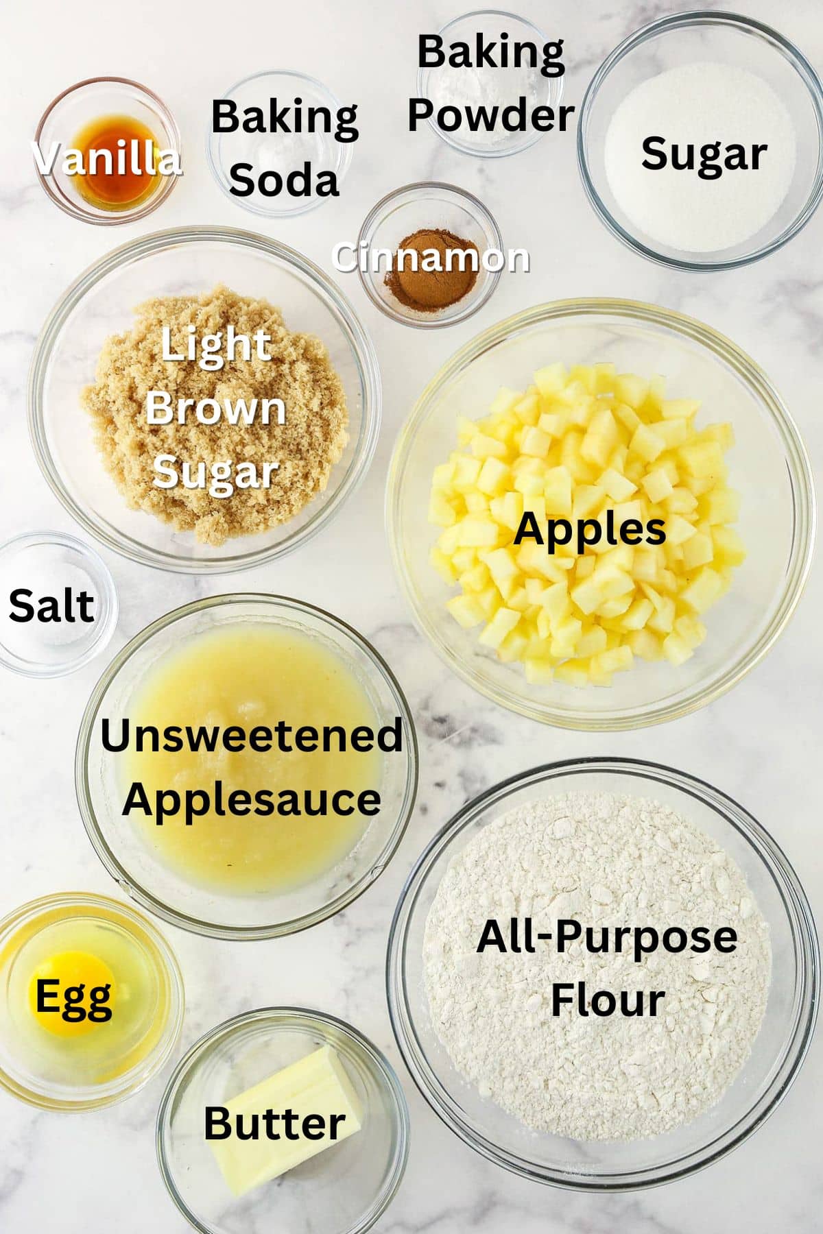 Ingredients for Apple Cinnamon Streusel Muffins.