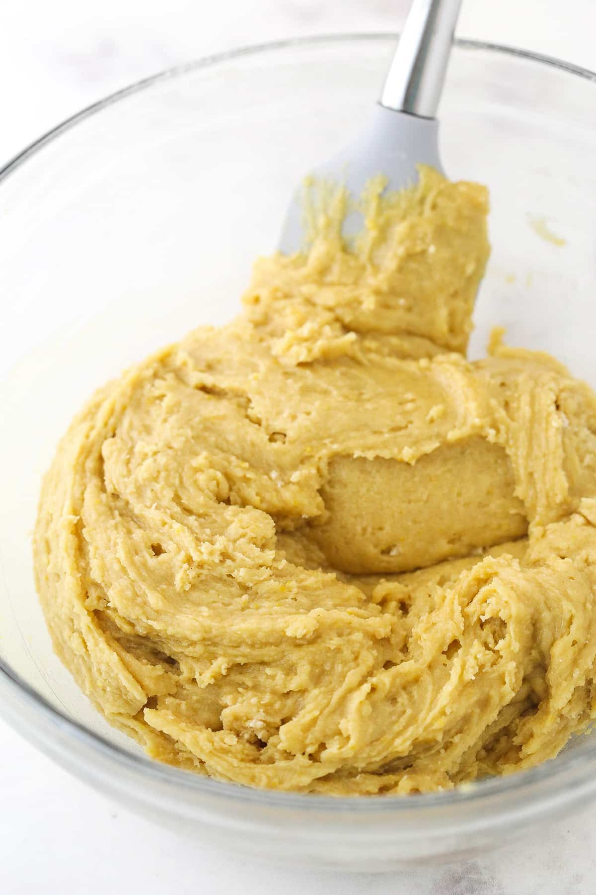 Blondie batter in a glass bowl