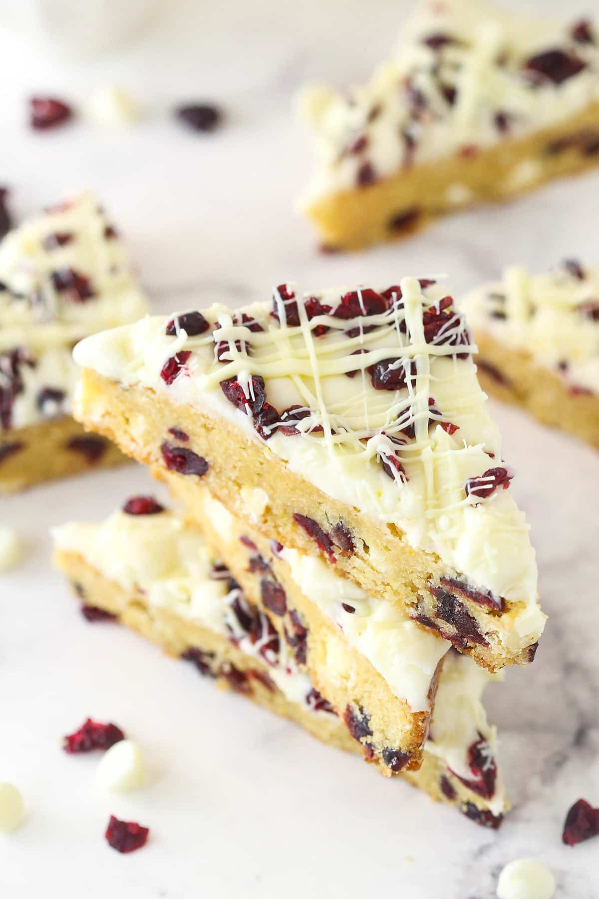 A stack of 3 white chocolate blondies