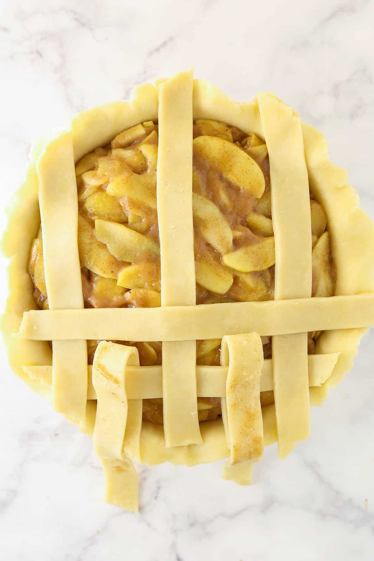 Creating a lattice crust on the apple pie