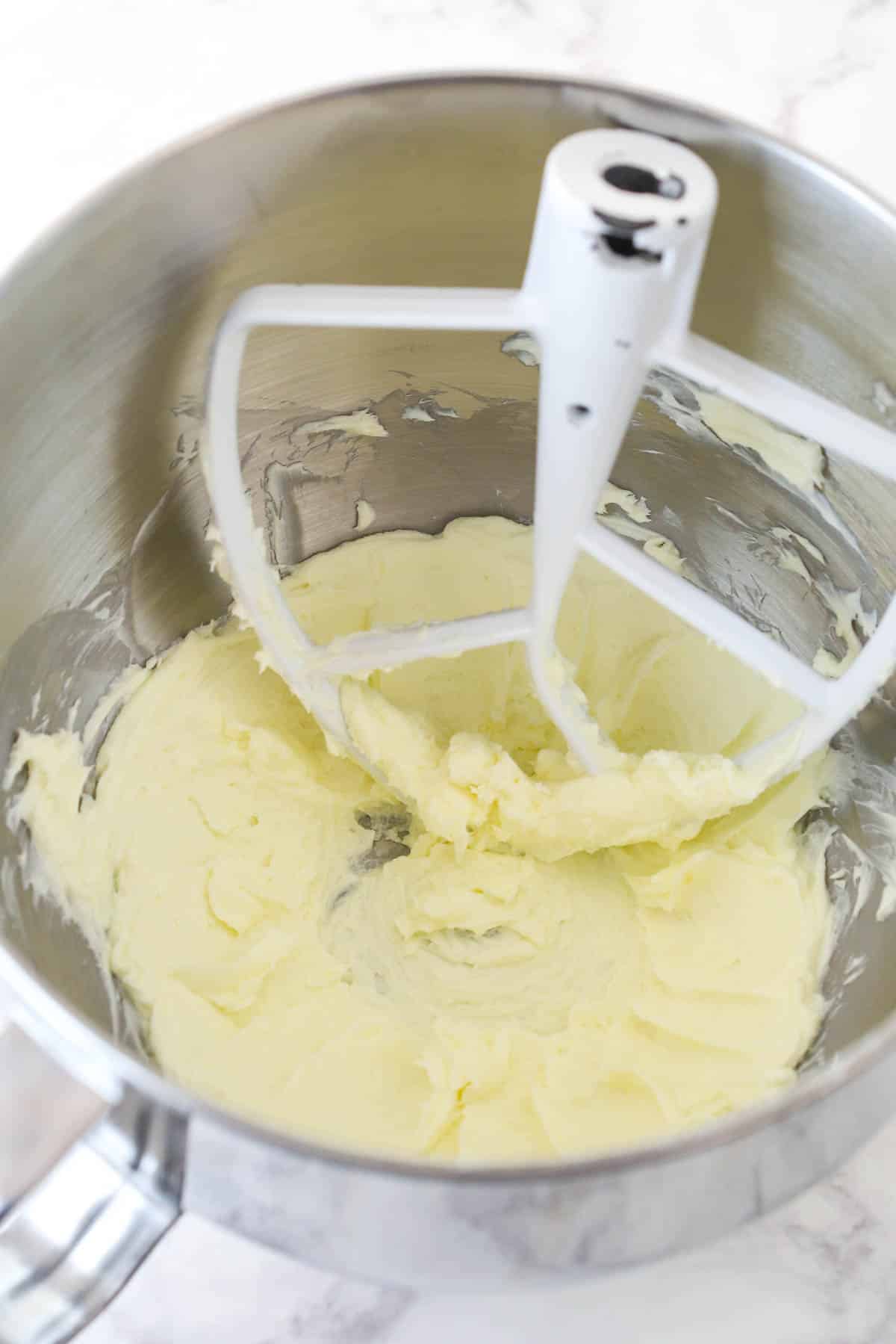 Creaming butter and cream cheese together