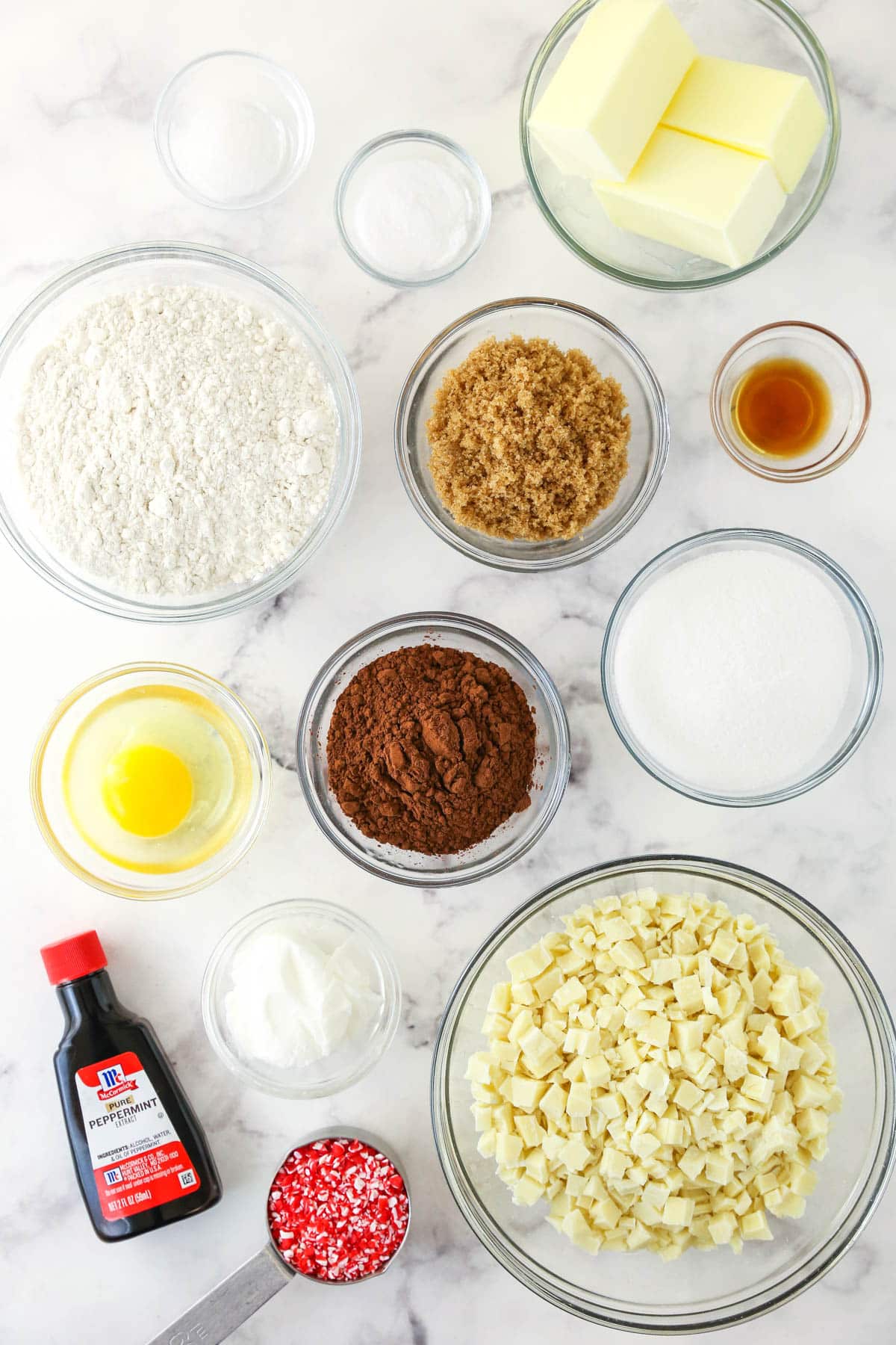 Ingredients for peppermint bark cookies