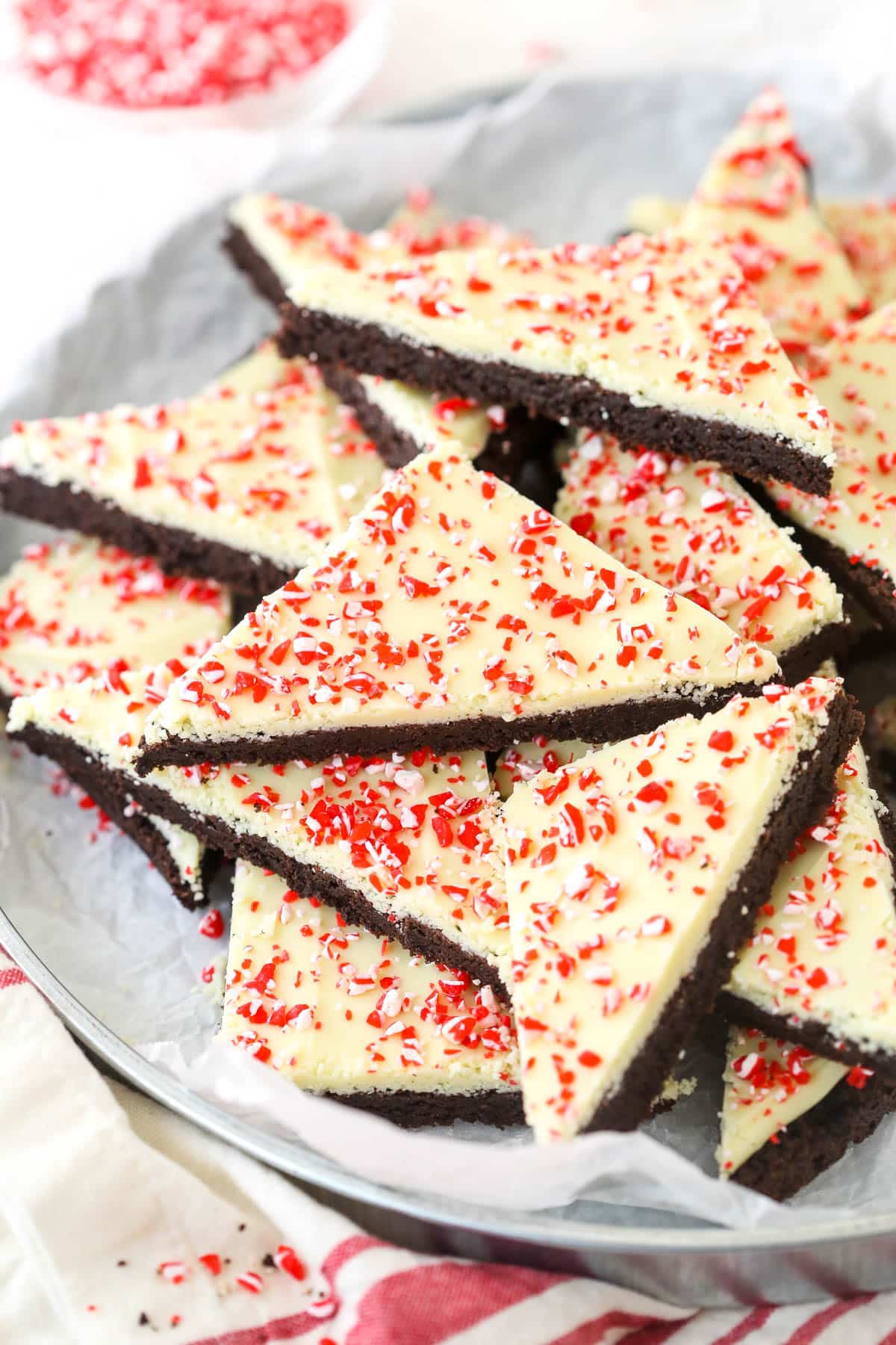A tin full of peppermint bark cookies.