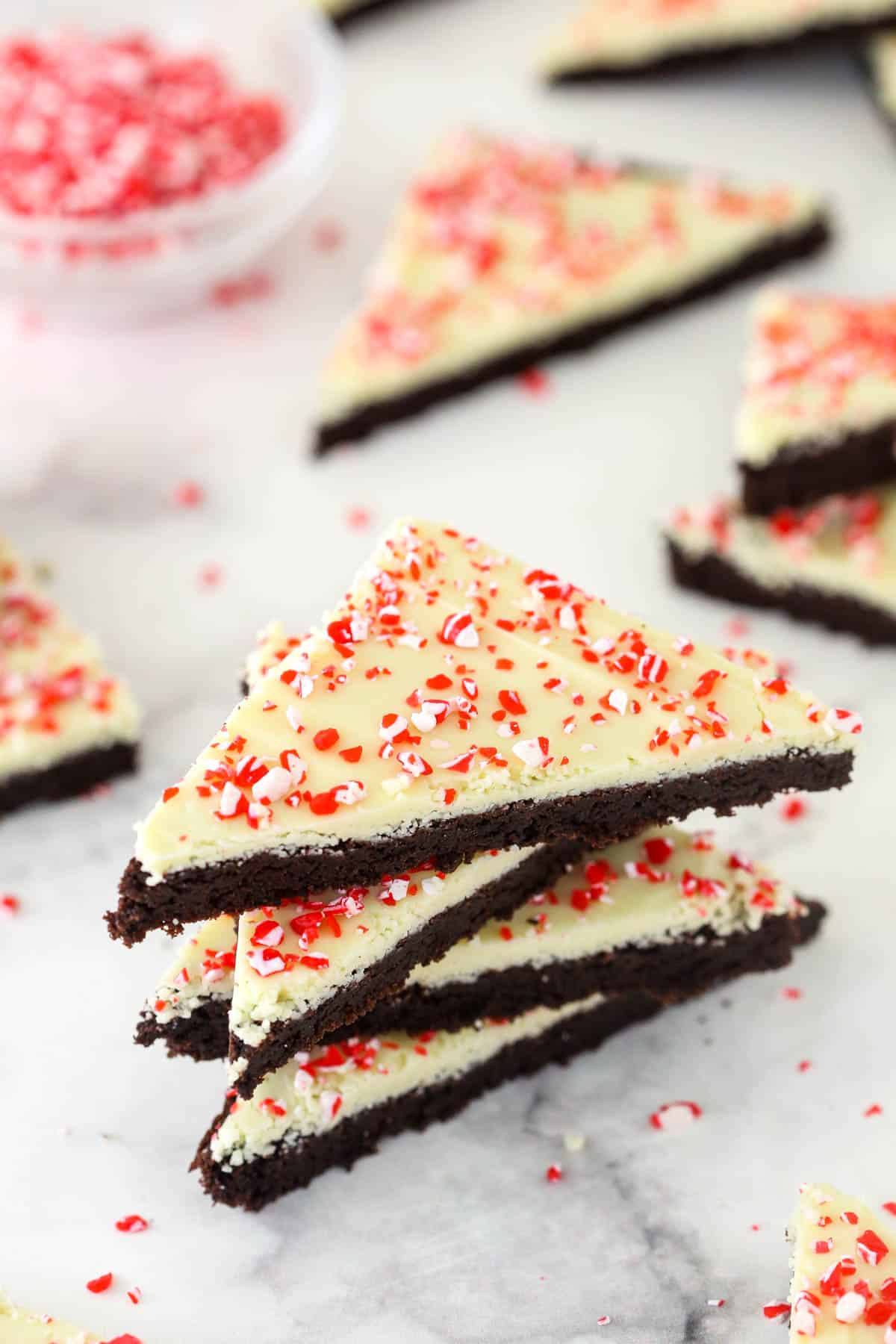 A stack of 4 peppermint bark cookies.