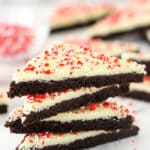 Festive peppermint bark cookies in a stack