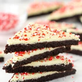 Festive peppermint bark cookies in a stack