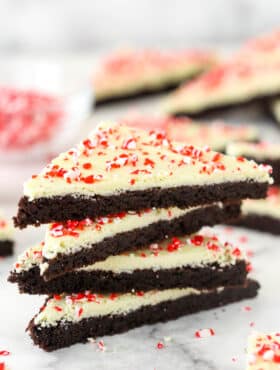 Festive peppermint bark cookies in a stack