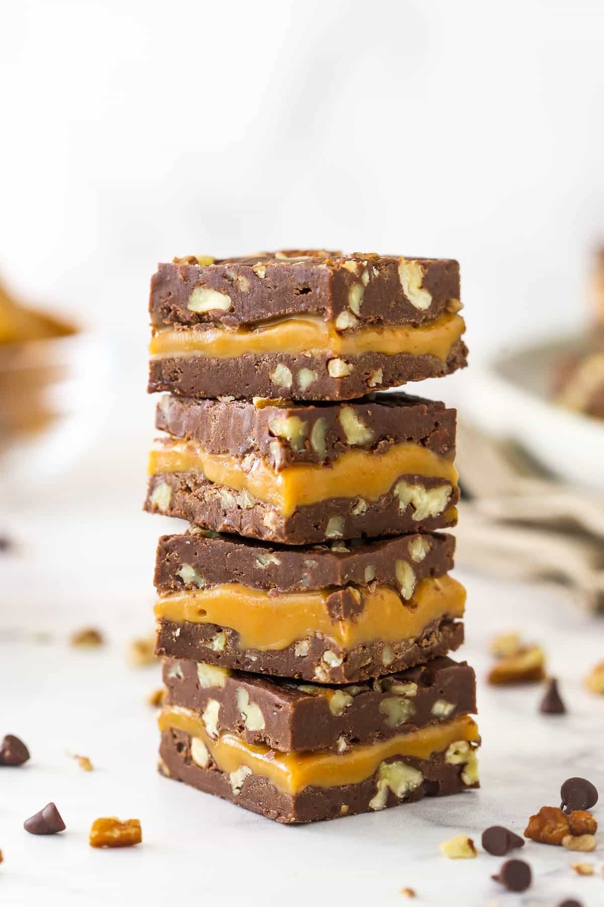 A stack of 4 pieces of turle fudge