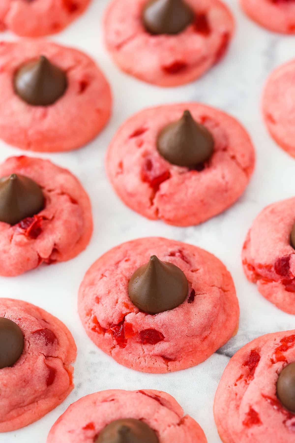 Cherry Chocolate Kiss Cookies - Easy Pink Cookies!