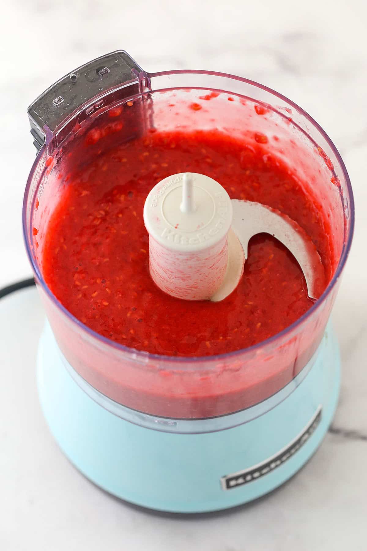 Blended raspberry puree.